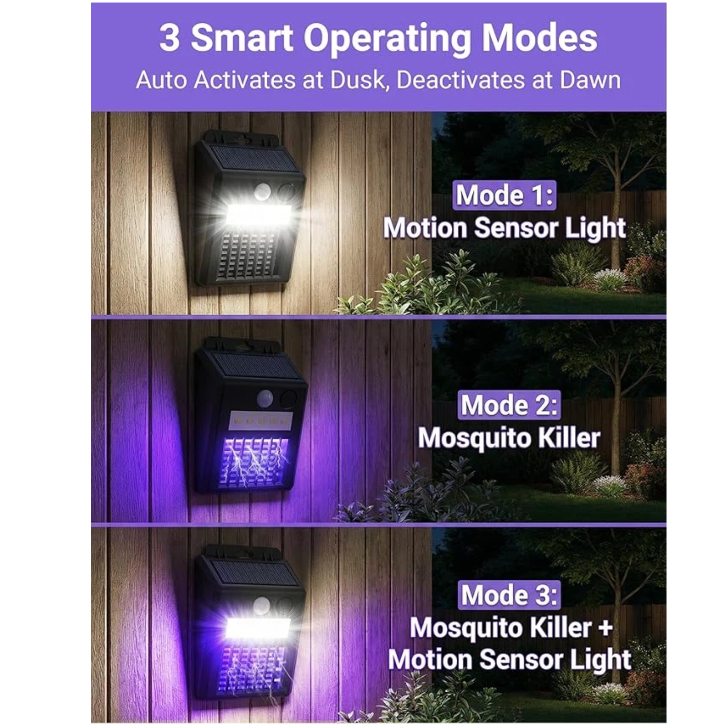 2-in-1 Waterproof Wireless Solar Bug Zapper Outdoor with 3 Working Modes, Motion Sensor Light & UV Light Rechargeable Mosquito Killer Lamp for Patio & Garden