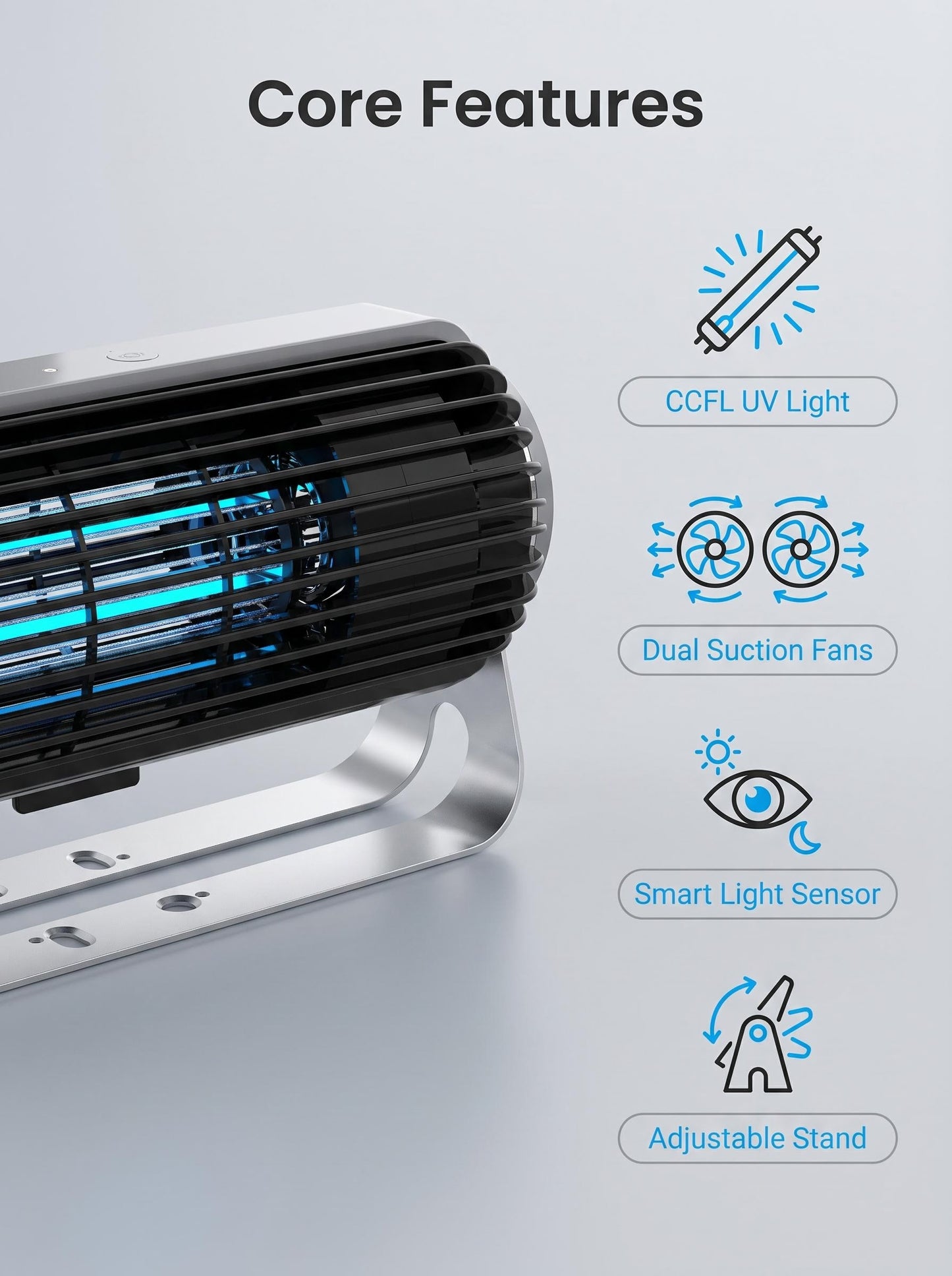Desktop Multiform UV Physical Bug Zapper CCFL Purple Light Tube Suction Fan Auto Sensor Wall Mount for Home Office Bedroom
