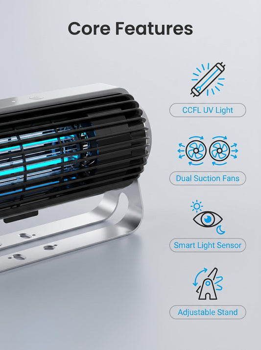 Desktop Multiform UV Physical Bug Zapper CCFL Purple Light Tube Suction Fan Auto Sensor Wall Mount for Home Office Bedroom