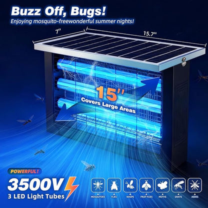 Powerful Large Solar Bug Zapper Outdoor for 3000 sq.ft, Poartable Rechargeable Mosquito Zapper with High Powered, Cordless Solar Fly Zapper for Patio Garden Backyard RV Camping with 13W Solar Panel
