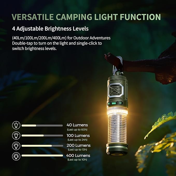 Rechargeable Tiny Mosquito Repeller 329°F Heating 30ft Protection Zone Ultra Mini with Camping Light Magnetic Design for Outdoor Camping Backpacking